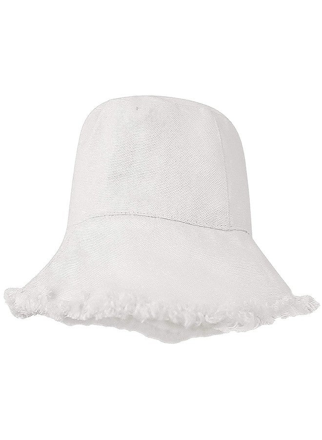 UTOWO Frayed-Edge-Bucket-Hat-Summer Distressed-Beach-Sun-Hat-for-Women Men Teens Girls- Floppy Wide-Brim Fisherman Cap(Size: 7 1/8) White - Image 1