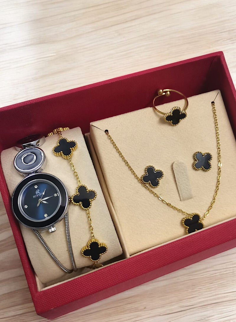 Rivoly Elegant women's stainless-steel set consisting of a waterproof watch with a set of bracelets, rings, necklaces, and earrings - Image 1