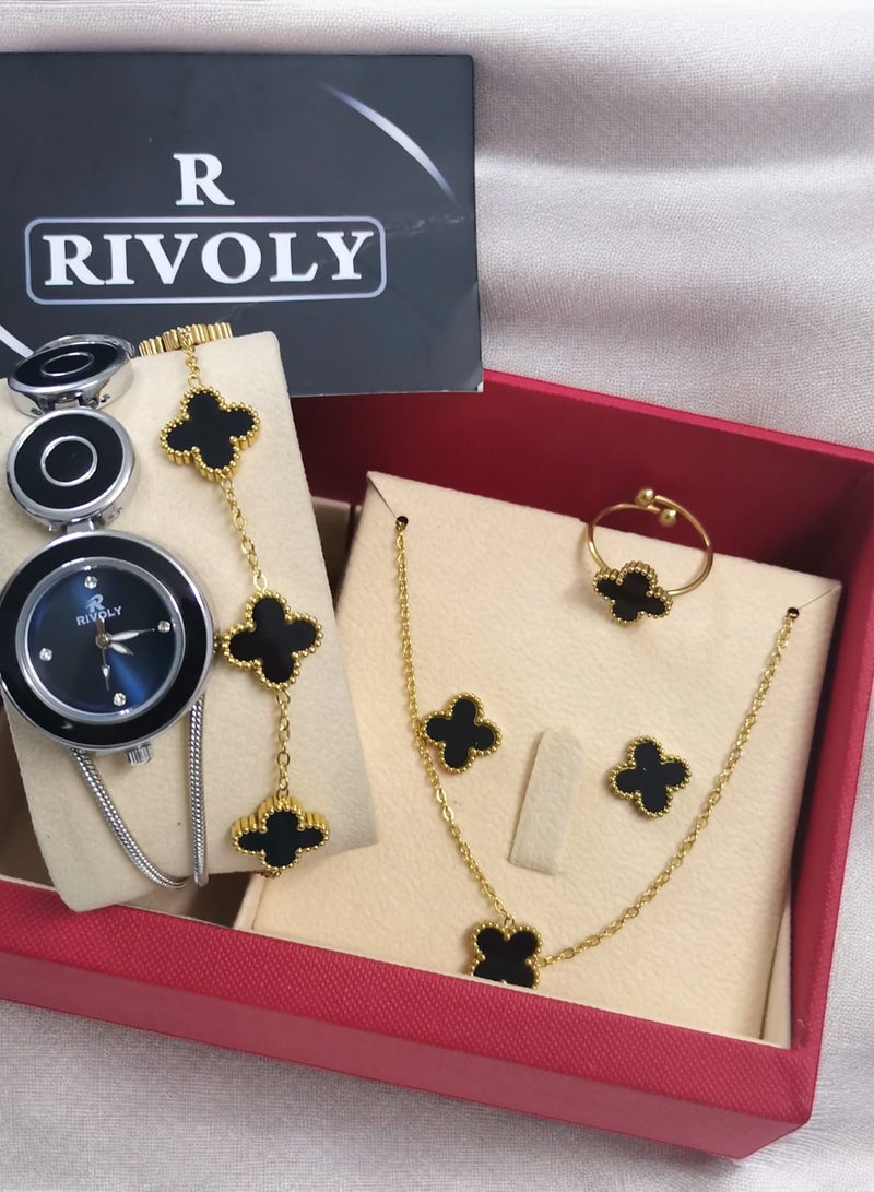 Rivoly Elegant women's stainless-steel set consisting of a waterproof watch with a set of bracelets, rings, necklaces, and earrings - Image 3