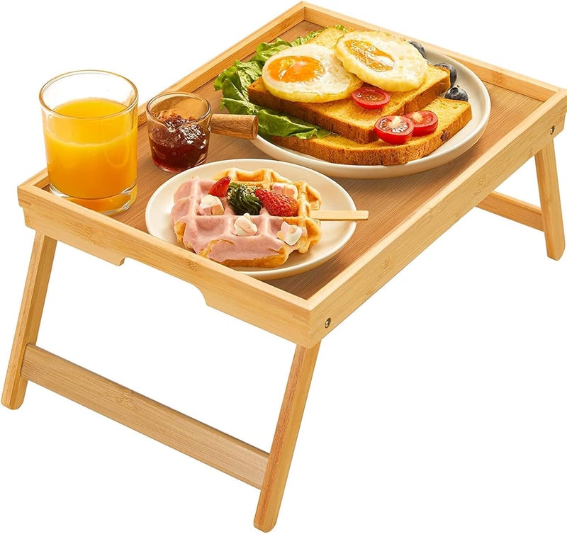 Pipishell Bamboo Bed Tray Table with Foldable Legs Breakfast Tray for Sofa Bed Eating Working Used As Laptop Desk Snack Tray by Pipishell 