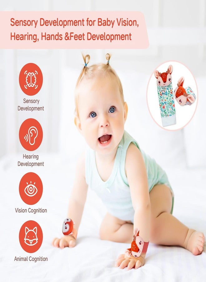 PADONISE Lovely Animal Wrist Rattles & Sock Toy for Baby Infant 0-6 6-12 Month Old Newborn Soft Toy Hand and Foot Finder Girl Boy Birthday Shower Easter Gift Set for Babies - Image 5