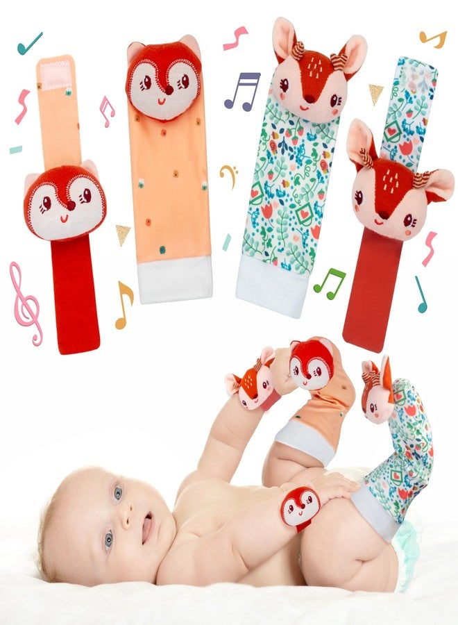 PADONISE Lovely Animal Wrist Rattles & Sock Toy for Baby Infant 0-6 6-12 Month Old Newborn Soft Toy Hand and Foot Finder Girl Boy Birthday Shower Easter Gift Set for Babies - Image 1