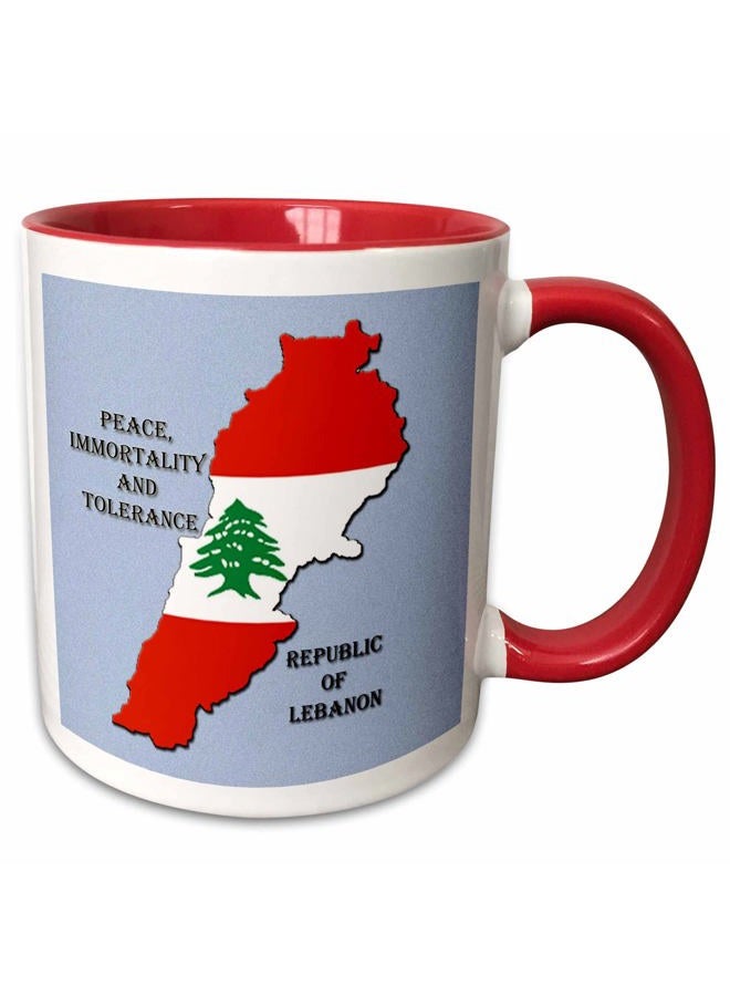 3DROSE mug_210486_5 Flag of Lebanon Map - Two Tone Red Mug, 11oz - Image 1