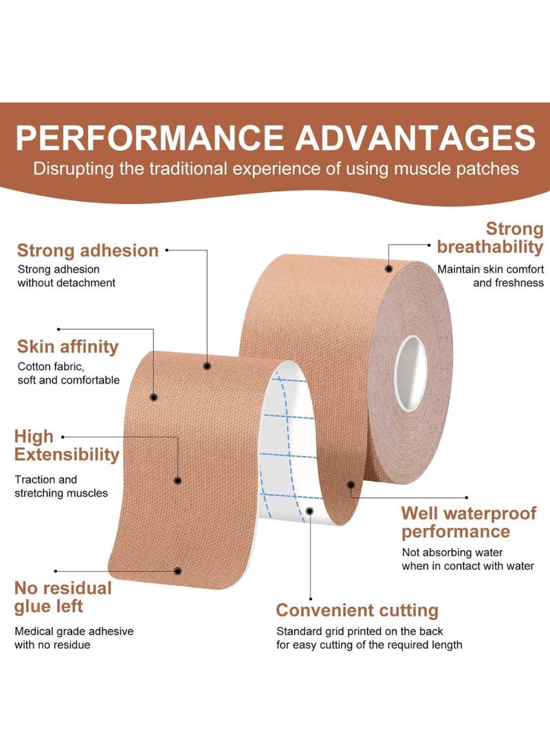 ماكدو مجموعة من قطعتين من شريط الحركة - مضاد للحساسية، علاجي، ومقاوم للماء، ومقاوم للتعرق لتخفيف آلام العضلات، والتعافي من الإصابات في صالة الألعاب الرياضية، وكرة القدم، والتنس، والسباحة - Image 2