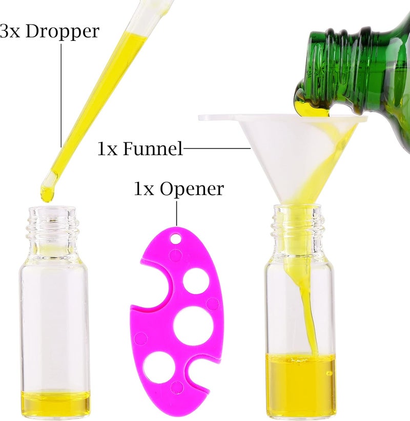 MAXMAU Roller Bottles for Essential Oils, 24pcs 5ml Roll on Bottle Clear Glass Sample Test Refillable with Opener Funnel Dropper Golden Cap For Home Travel - Image 2