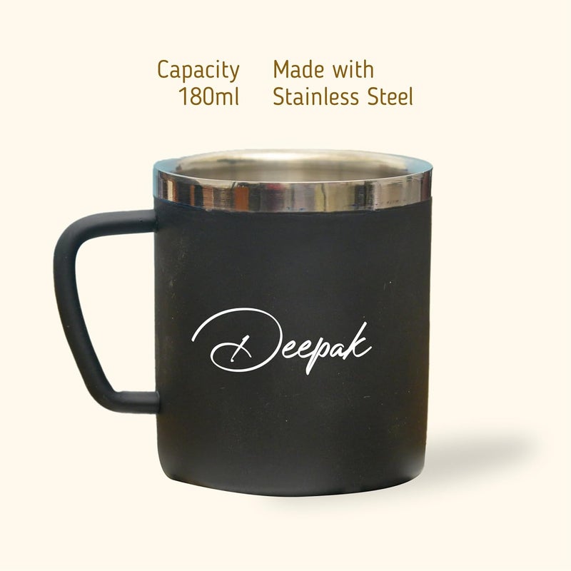 YOUR GIFT STUDIO Customized Stainless Steel Water Bottle with Mug with Name Engrave | Personalized Anniversary Couple Gift Set for Husband, Wife, Men and Women | Customized Couple Gift (Black) - Image 4