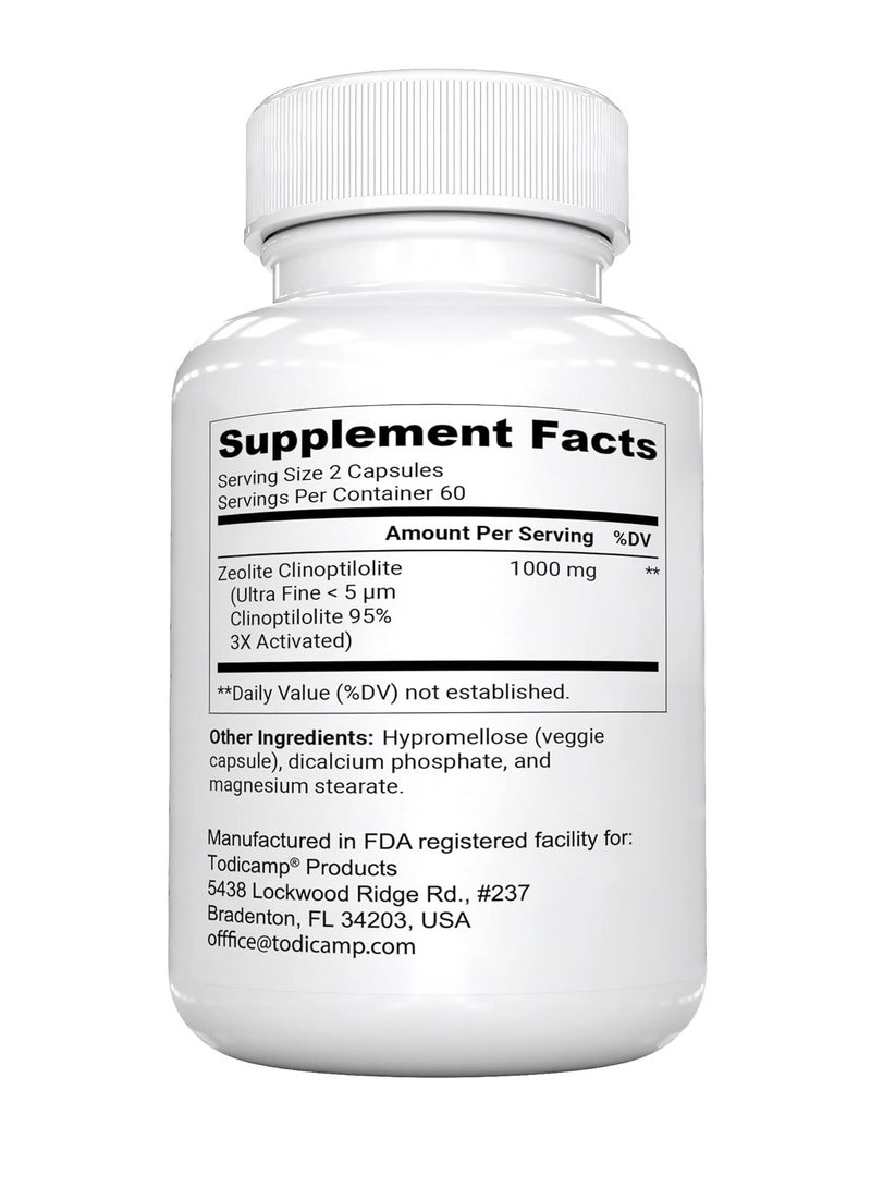 TODICAMP Zeolite Detox Zeolite Capsules Sorbolit Ultra Fine 12 µm Zeolite Clinoptilolite Powder 95% 3X Activated 120 Capsules Zeolite Powder Supplement 2 Months Supply - Image 2