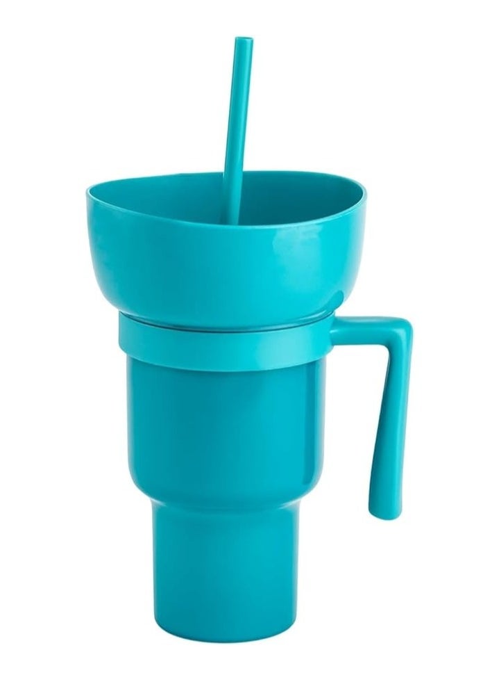 Spaceshoop Reusable Plastic Cups, 2 in 1 Snack Cups, Popcorn Tumbler, Plastic Stadium Cup, Portable Drink Cup Splash Proof Leakproof for Cinema Travel  - Image 1