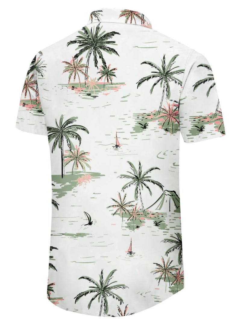 Comdecevis Men's Hawaiian Floral Shirts Short Sleeve Button Down Tropical Summer Beach Shirts Coconut Tree White XX-Large - Image 4