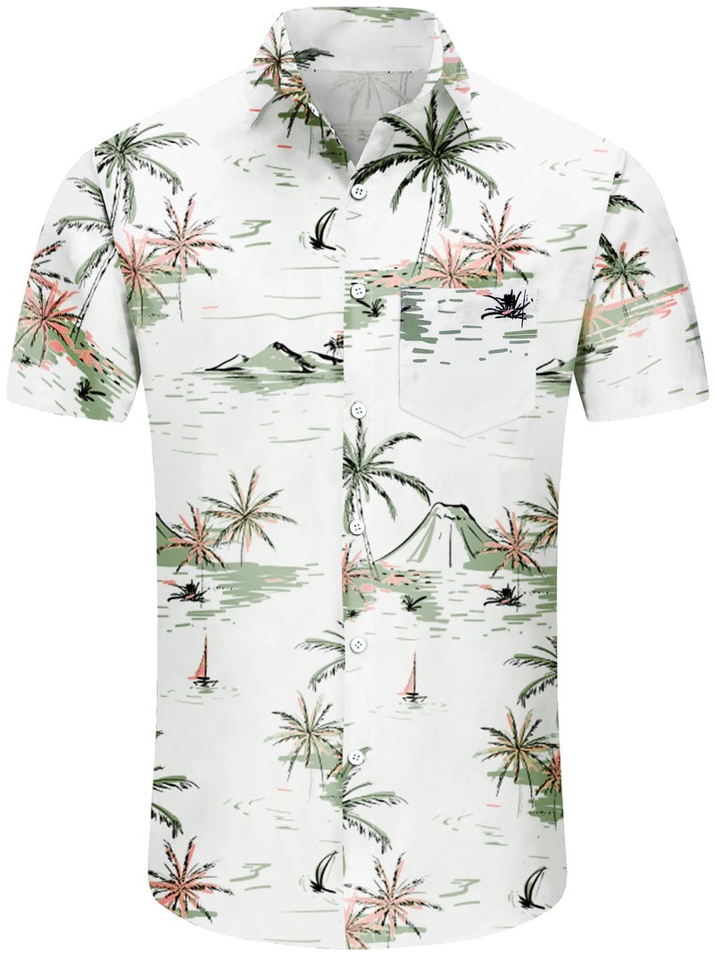 Comdecevis Men's Hawaiian Floral Shirts Short Sleeve Button Down Tropical Summer Beach Shirts Coconut Tree White XX-Large - Image 3