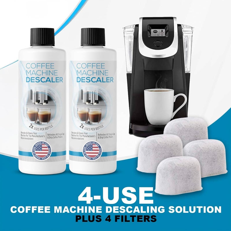 FreshFlow Keurig Compatible Descaling Solution - Descaler Cleaner Concentrate Kit For All 1.0 & 2.0 K-Cup Pod Machines and Espresso Machines - (2 Bottles, 4 Uses Plus 4 Filters) - Image 2