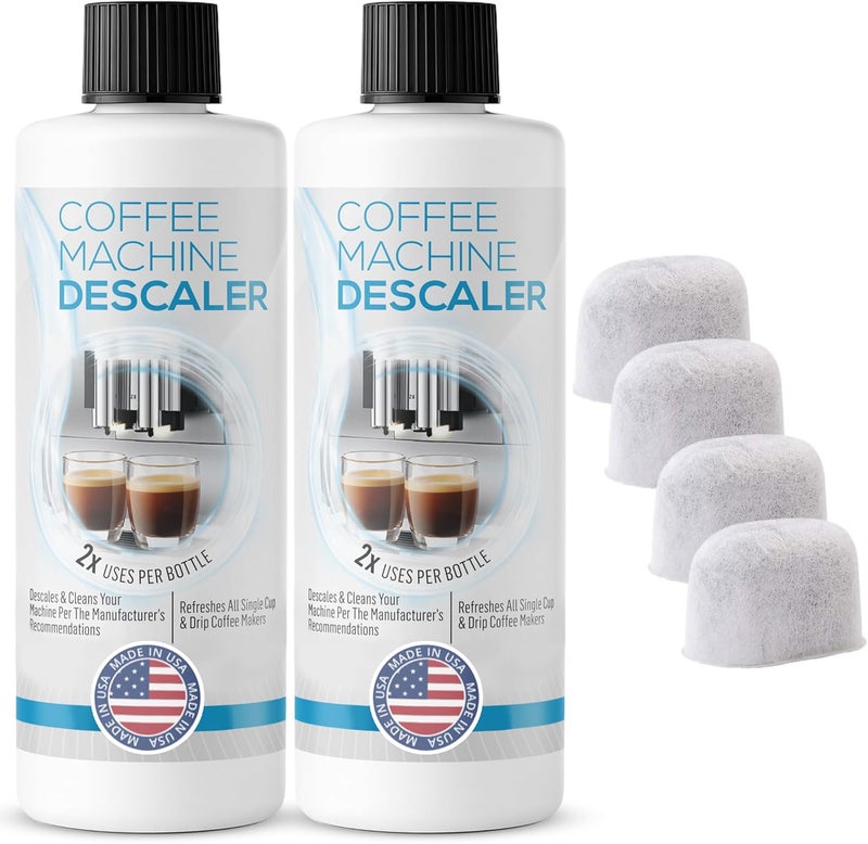 FreshFlow Keurig Compatible Descaling Solution - Descaler Cleaner Concentrate Kit For All 1.0 & 2.0 K-Cup Pod Machines and Espresso Machines - (2 Bottles, 4 Uses Plus 4 Filters) - Image 1