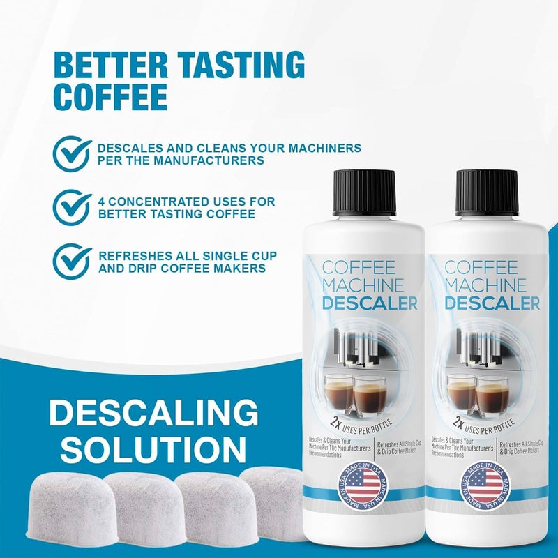 FreshFlow Keurig Compatible Descaling Solution - Descaler Cleaner Concentrate Kit For All 1.0 & 2.0 K-Cup Pod Machines and Espresso Machines - (2 Bottles, 4 Uses Plus 4 Filters) - Image 4