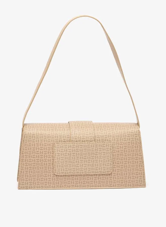 Flora Bella By Shoexpress Women Textured Shoulder Bag with Button Closure and Metallic Accent