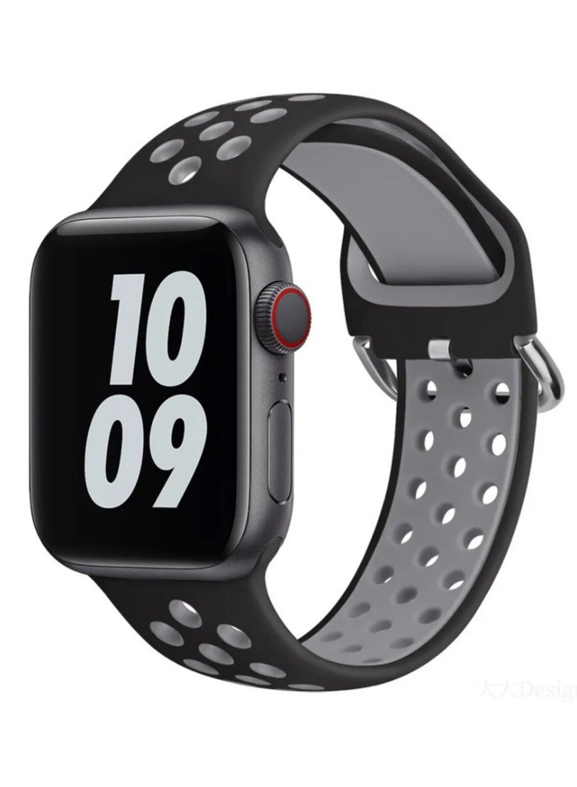FITIT Bands for Apple Watch Series 3 and Above.(41mm 38mm and 40mm cases), Soft Silicone Breathable Wristband Replacement Strap, Black and Grey