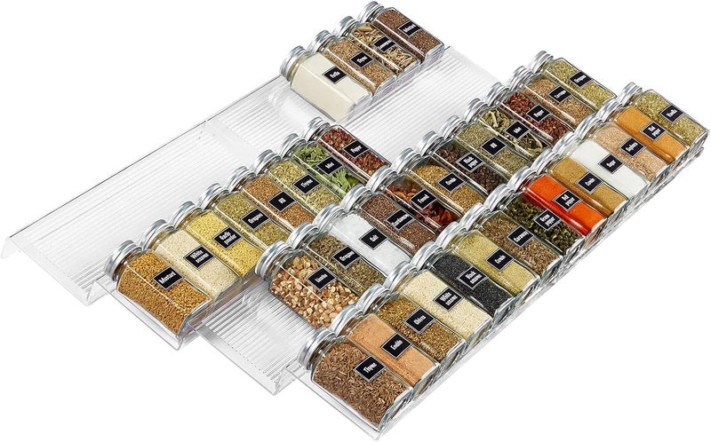 Lifewit Spice Drawer Organizer, 4 Tier 2 Set (8 Pcs) Expandable Spice Rack from 11" to 22", Clear Acrylic Seasoning Jar Storage Tray for Kitchen Drawer, Cabinet & Countertop - Image 1