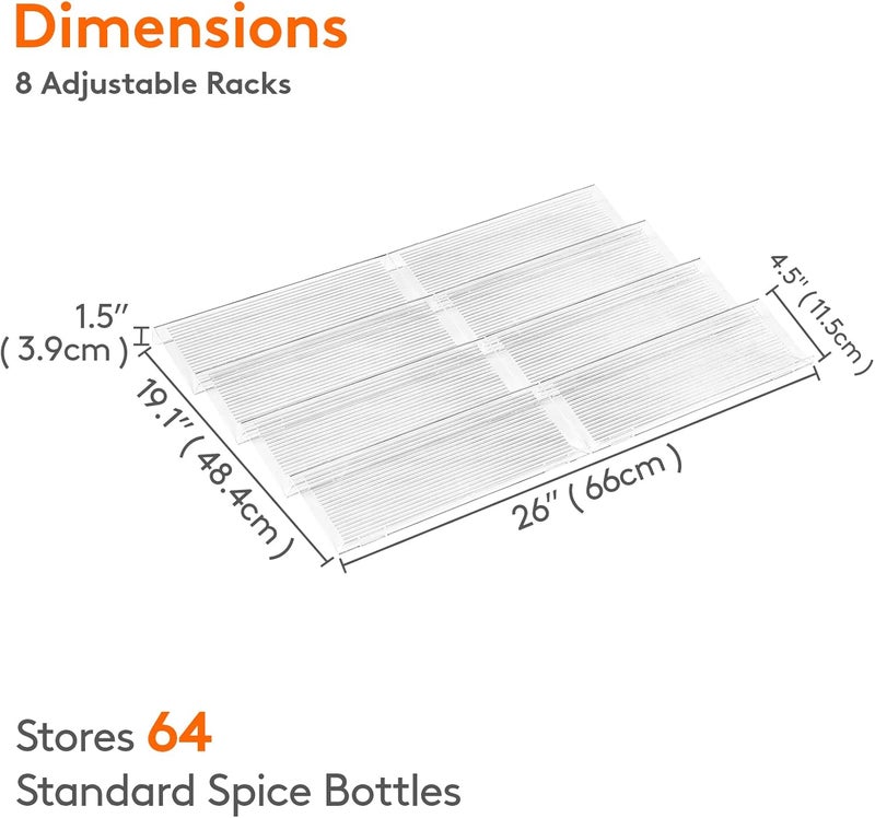 Lifewit Spice Drawer Organizer, 4 Tier 2 Set (8 Pcs) Expandable Spice Rack from 11" to 22", Clear Acrylic Seasoning Jar Storage Tray for Kitchen Drawer, Cabinet & Countertop - Image 2