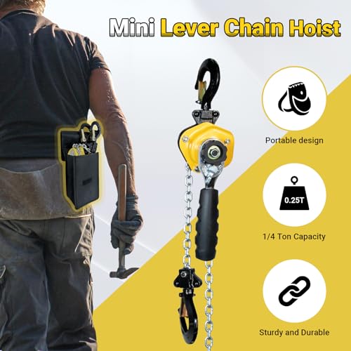 Toriexon 550LBS Manual Lever Chain Hoist Mini Puller 1/4 Ton Capacity Portable Chain Come Along 5 Feet Lift G80 Chain Ratchet Lever Hoist with Hook, Toriexon - Image 4