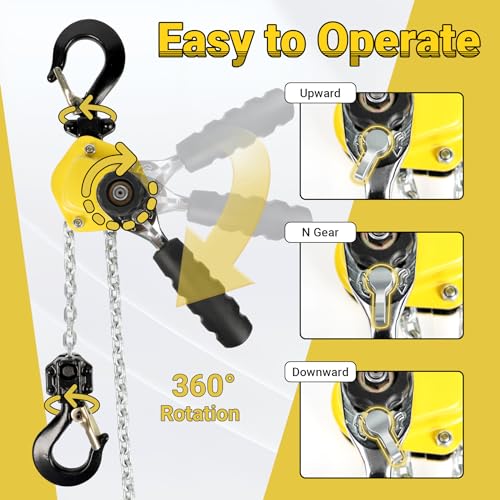 Toriexon 550LBS Manual Lever Chain Hoist Mini Puller 1/4 Ton Capacity Portable Chain Come Along 5 Feet Lift G80 Chain Ratchet Lever Hoist with Hook, Toriexon - Image 5