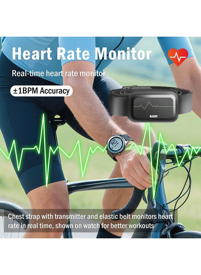 EZON Heart Rate Monitor and Chest Strap, Exercise Heart Rate Monitor, Sports Watch with HRM, Waterproof, Stopwatch, Hourly Chime T007 - Image 2