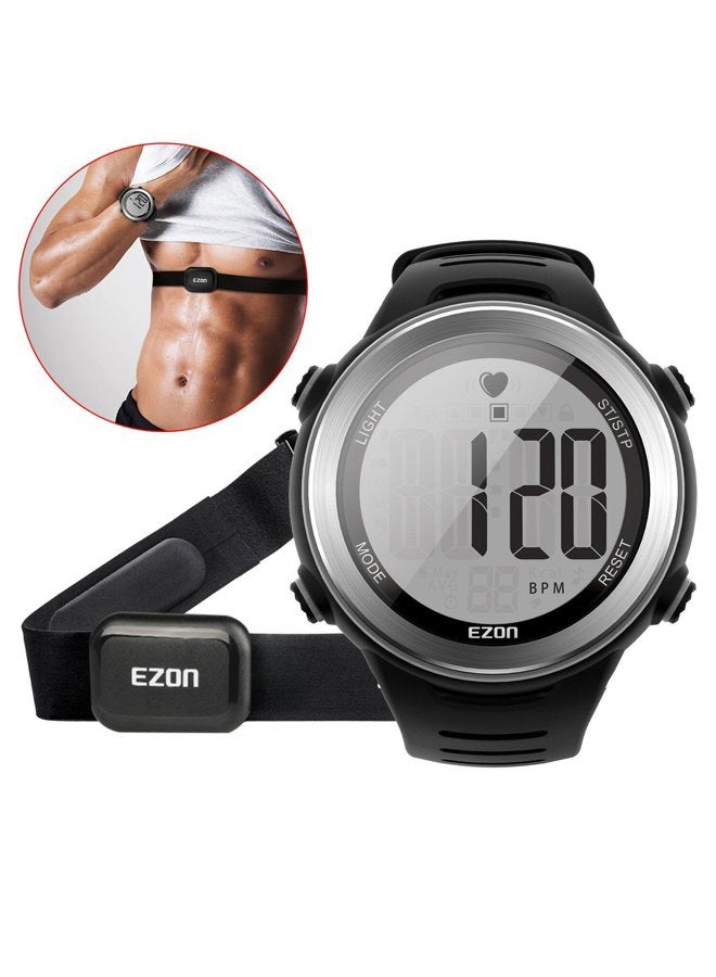 EZON Heart Rate Monitor and Chest Strap, Exercise Heart Rate Monitor, Sports Watch with HRM, Waterproof, Stopwatch, Hourly Chime T007 - Image 1
