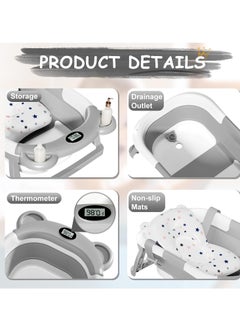 Beauenty Foldable Baby Bathtub, Collapsible Baby Bath Tub Set for Newborn to Toddler, Portable Travel Bathtub with Drain Hole, Durable Baby Tubs for Infants to Toddler with Non-Slip Mat (grey)  - Image 3