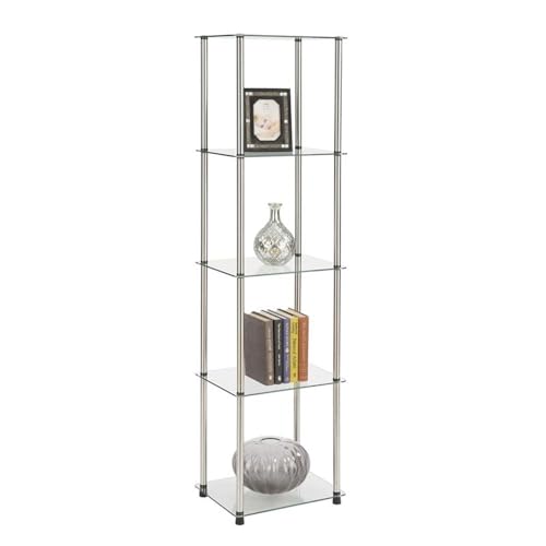 Convenience Concepts كونفينينس كونسيبتس ديزاينز2غو كلاسيك زجاج 5 طبقات برج 15.75" - خزانة تخزين وسائط حديثة لغرفة المعيشة، خزانة عرض للكتب لغرفة العائلة، غرفة النوم، الحمام، المكتب، زجاج/كروم - Image 4
