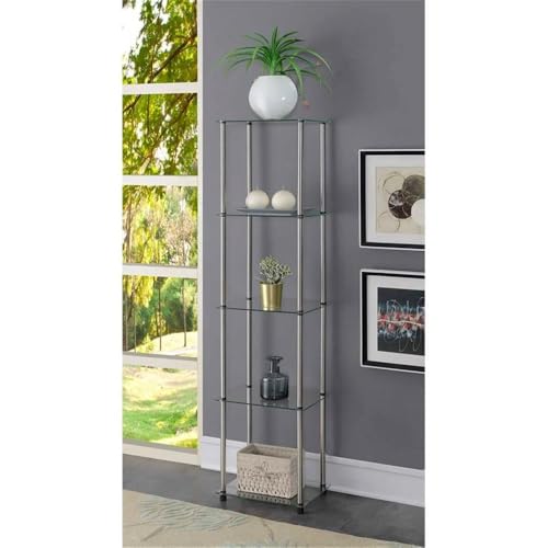 Convenience Concepts كونفينينس كونسيبتس ديزاينز2غو كلاسيك زجاج 5 طبقات برج 15.75" - خزانة تخزين وسائط حديثة لغرفة المعيشة، خزانة عرض للكتب لغرفة العائلة، غرفة النوم، الحمام، المكتب، زجاج/كروم - Image 3