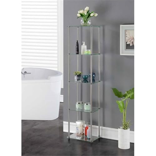 Convenience Concepts كونفينينس كونسيبتس ديزاينز2غو كلاسيك زجاج 5 طبقات برج 15.75" - خزانة تخزين وسائط حديثة لغرفة المعيشة، خزانة عرض للكتب لغرفة العائلة، غرفة النوم، الحمام، المكتب، زجاج/كروم - Image 2