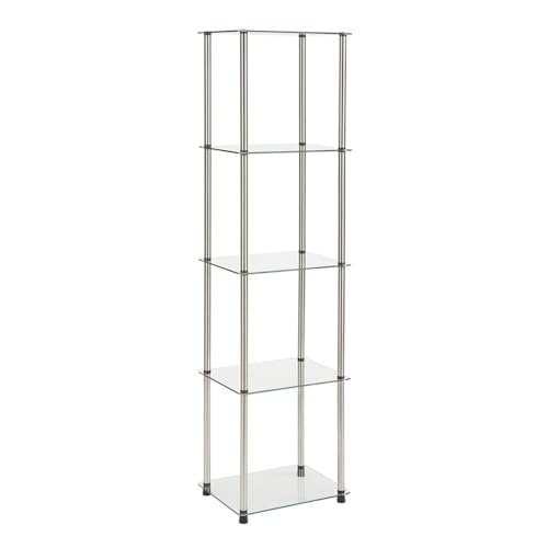 Convenience Concepts كونفينينس كونسيبتس ديزاينز2غو كلاسيك زجاج 5 طبقات برج 15.75" - خزانة تخزين وسائط حديثة لغرفة المعيشة، خزانة عرض للكتب لغرفة العائلة، غرفة النوم، الحمام، المكتب، زجاج/كروم - Image 1