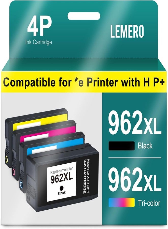 LEMERO 962XL Ink Cartridges Combo Pack High Yield Replacement for HP 962 962XL Ink Cartridges, Compatible for HP OfficeJet Pro 9015e 9015 9025e 9010 9025 9018e 9020 Printer,4-Pack - Image 1