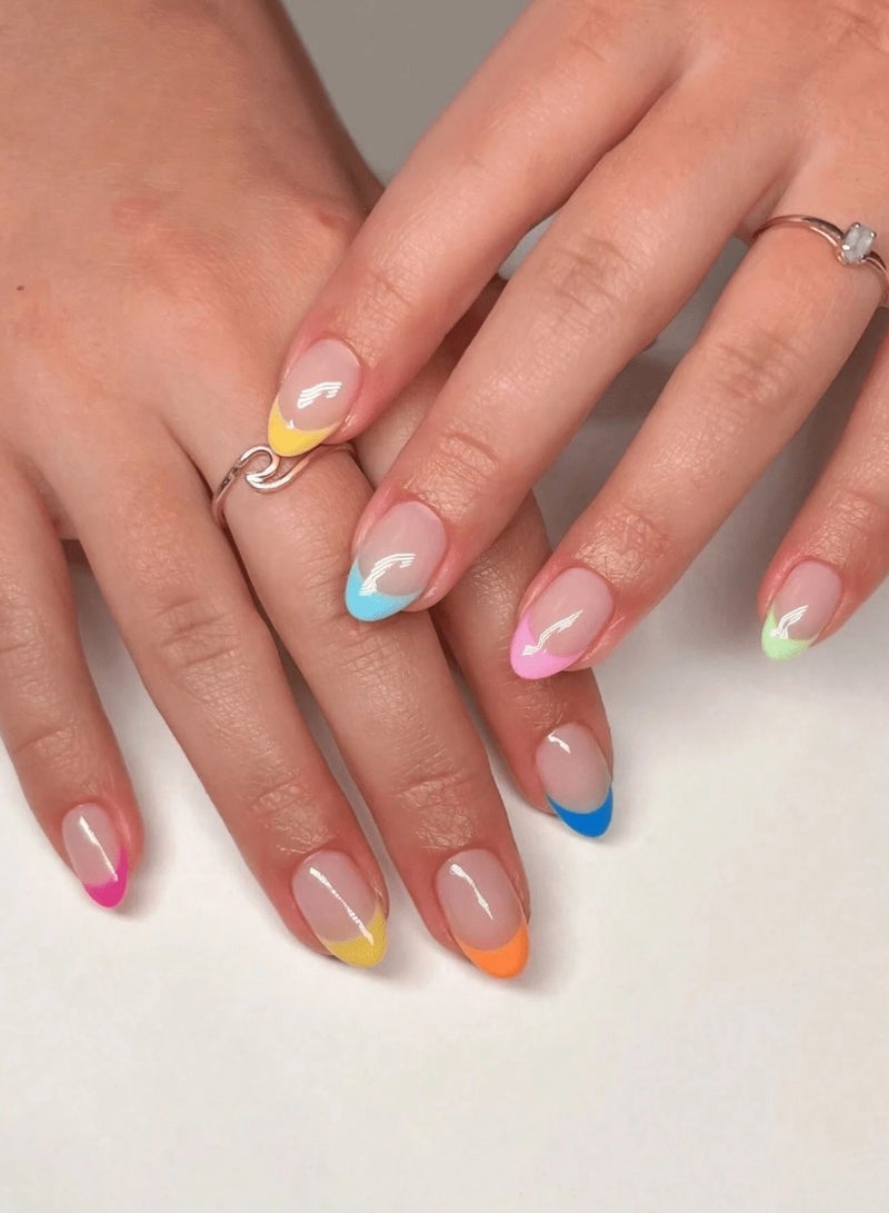 30pcs Oval Candy Color French Short Fake Nails Summer Style Fun Party Dating Daily Wear - Image 1
