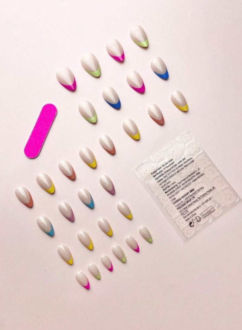 30pcs Oval Candy Color French Short Fake Nails Summer Style Fun Party Dating Daily Wear - Image 2