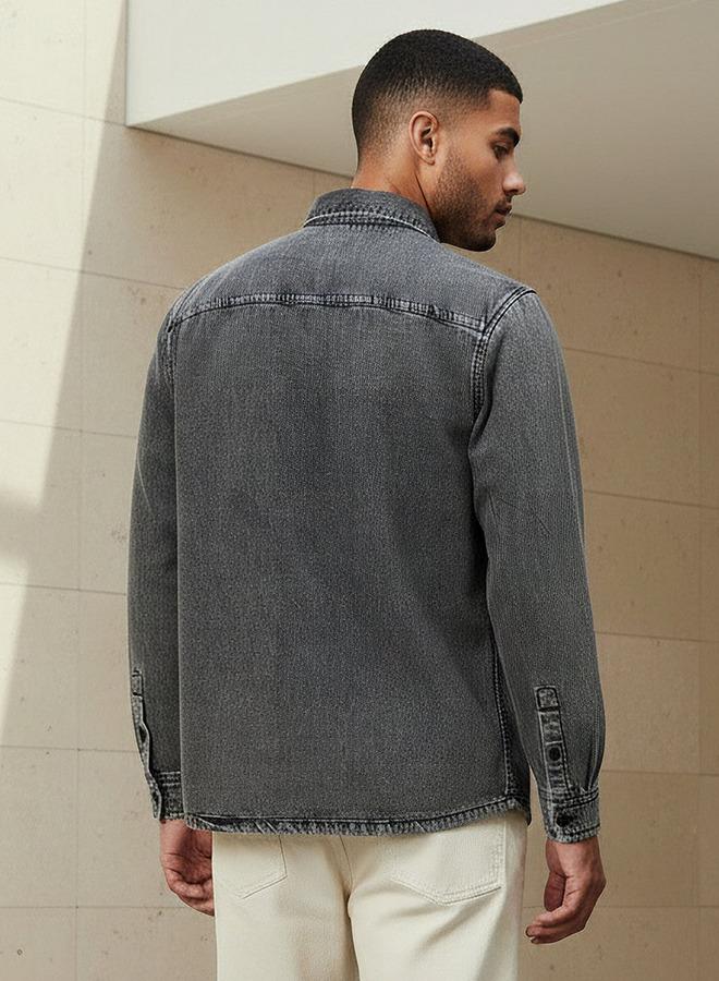 Lee Cooper Men Regular Fit Collared Long Sleeves Reef Denim Shirt - Image 3