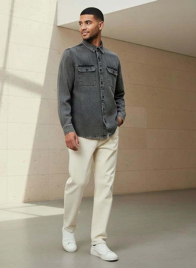 لي كوبر قميص جينز لي كوبر رجالي بأكمام طويلة وياقة