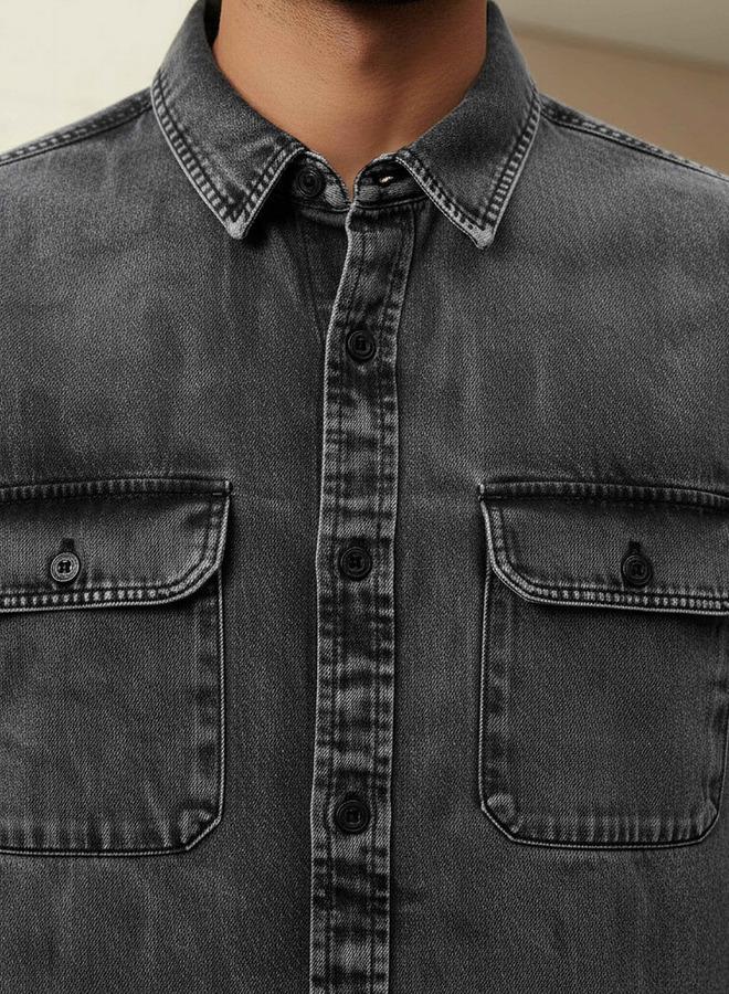 Lee Cooper Men Regular Fit Collared Long Sleeves Reef Denim Shirt - Image 4