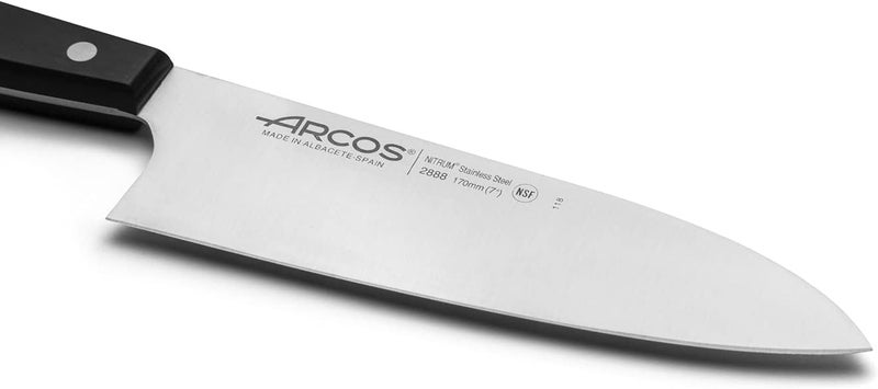Arcos سكين ديبا 7 بوصة من الفولاذ المقاوم للصدأ. سكين حاد ياباني للأسماك واللحوم والخضروات. مقبض مريح من بولي أوكسي ميثيلين وشفرة بطول 170 مم. سلسلة عالمية. لون أسود - Image 3