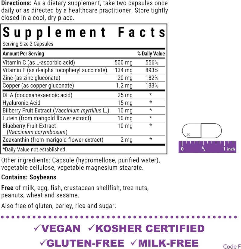 Bluebonnet Nutrition Eye Care Macular  Blue Eye Health  Blue Light Support Vegan KosherCertified GlutenFree DairyFree 60 Vegetable Capsules 30 Servings - Image 3