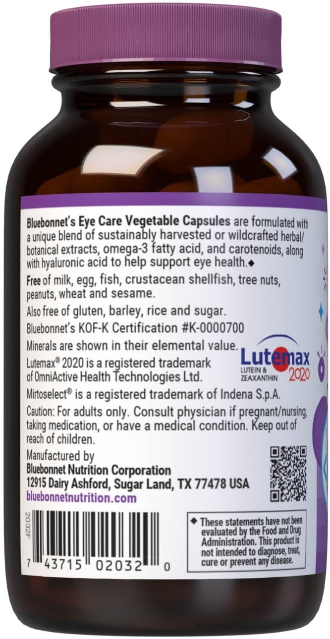 Bluebonnet Nutrition Eye Care Macular  Blue Eye Health  Blue Light Support Vegan KosherCertified GlutenFree DairyFree 60 Vegetable Capsules 30 Servings - Image 4