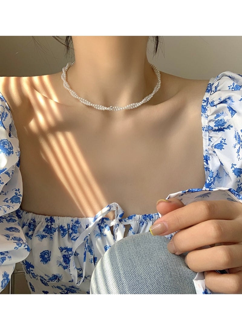 Huitich Elegant Twisted Faux Pearl Choker Necklace - Image 5