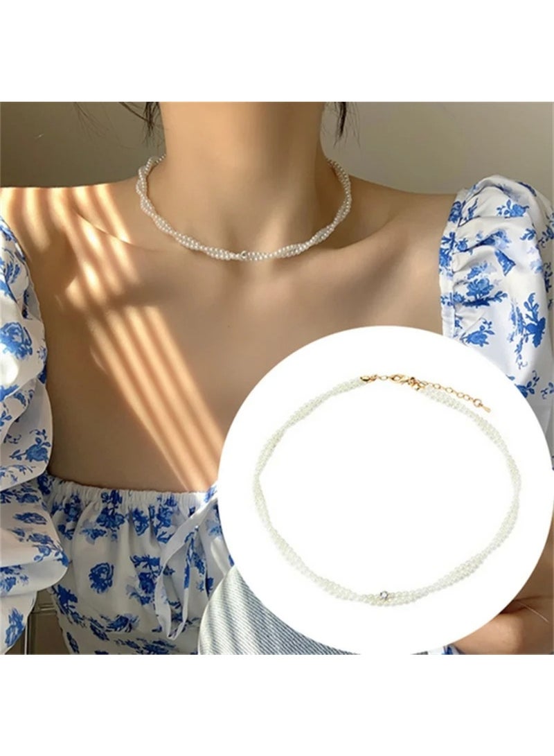 Huitich Elegant Twisted Faux Pearl Choker Necklace - Image 4