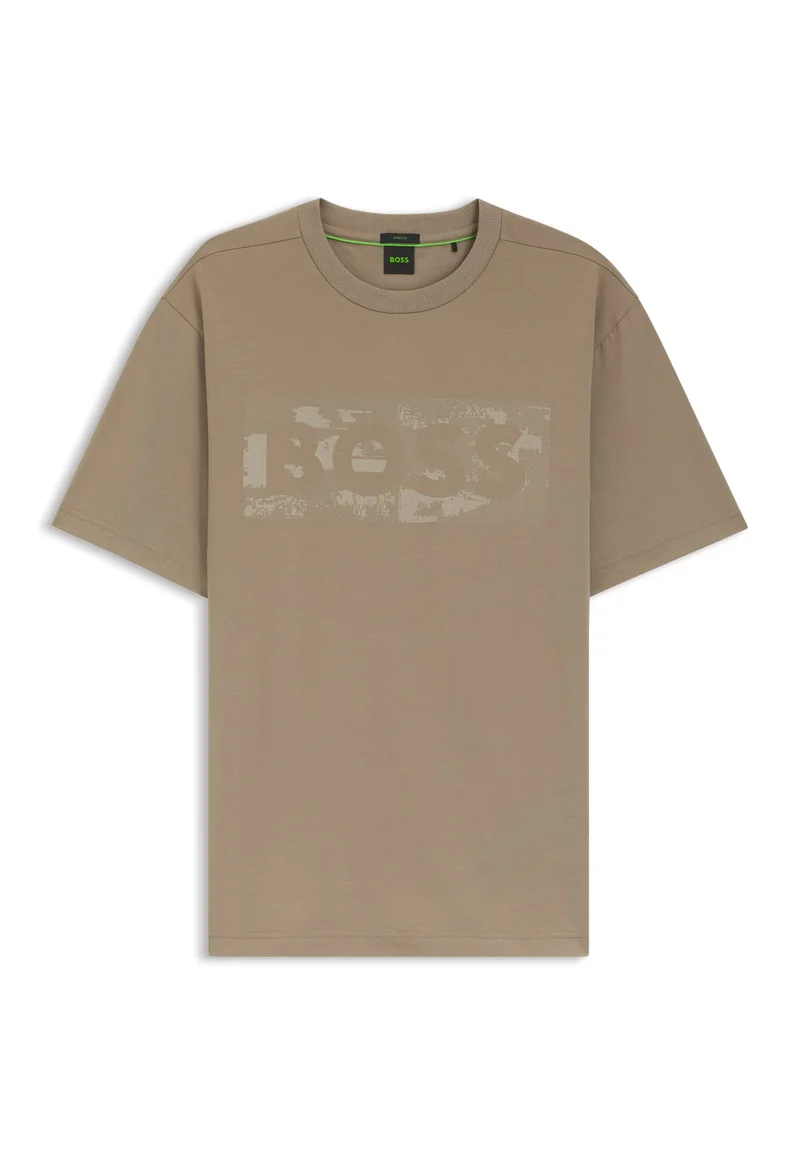 BOSS Light Green Stretch-cotton T-shirt with logo artwork for Men | Best Price UAE