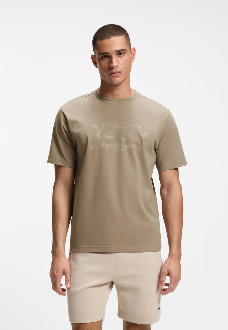 Stretch-cotton T-shirt with logo artwork
