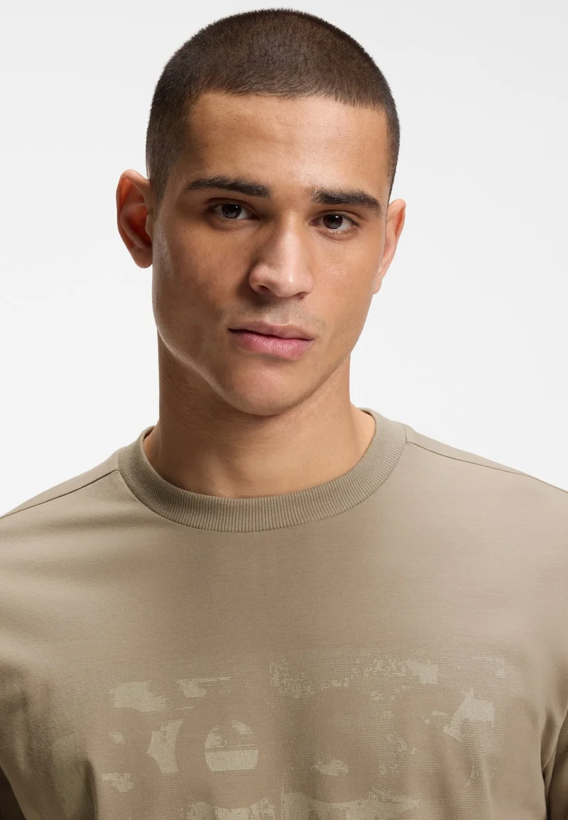 BOSS Light Green Stretch-cotton T-shirt with logo artwork for Men | Best Price UAE