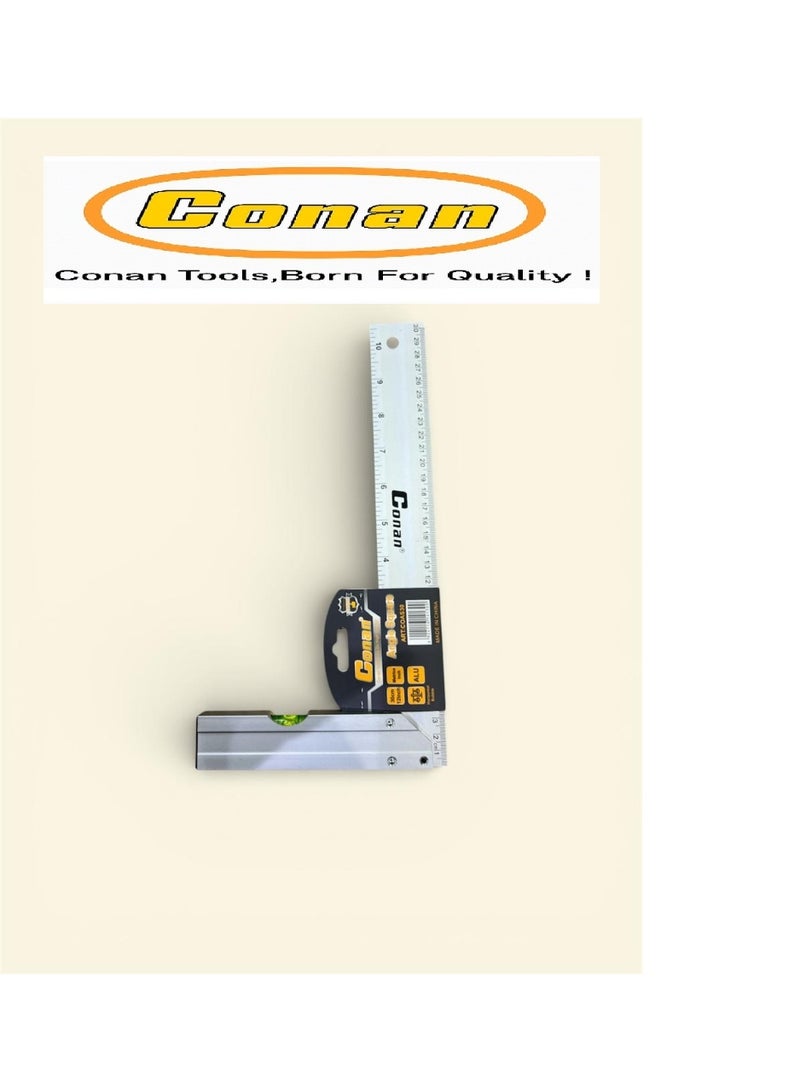 كونان مسطرة قياس وزاوية 90 درجة ألمنيوم احترافية بطول 30 سم / 12 إنش مع ميزان ماء – CONAN موديل COAS30 لقياس الزوايا والبناء والنجارة والحدادة والطلاب والمعاهد والجامعات والأعمال الهندسية - Image 1