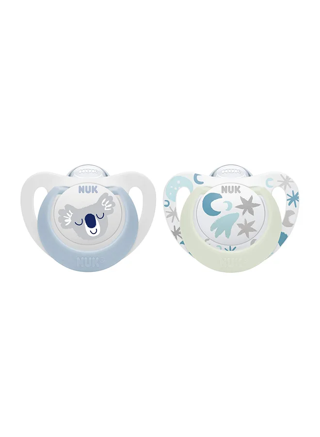 NUK Pack Of 2 Baby Star Day And Night Silicone Soother, 0 - 6 Months, Assorted
