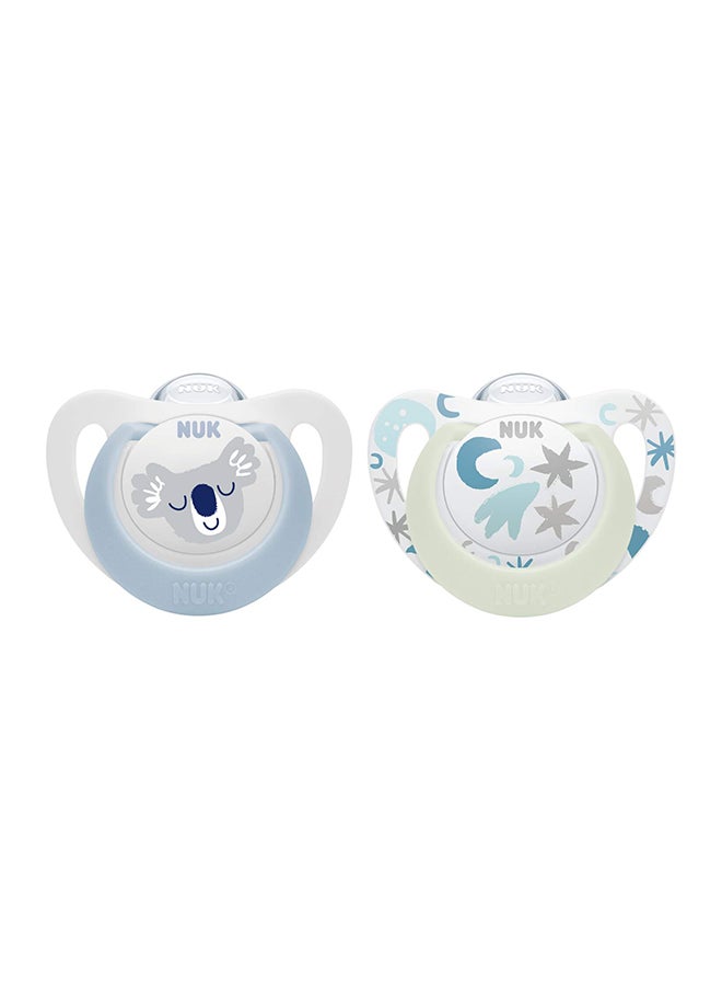 NUK - Pack Of 2 Baby Star Day And Night Silicone Soother, 0 - 6 Months, Assorted - Image 1