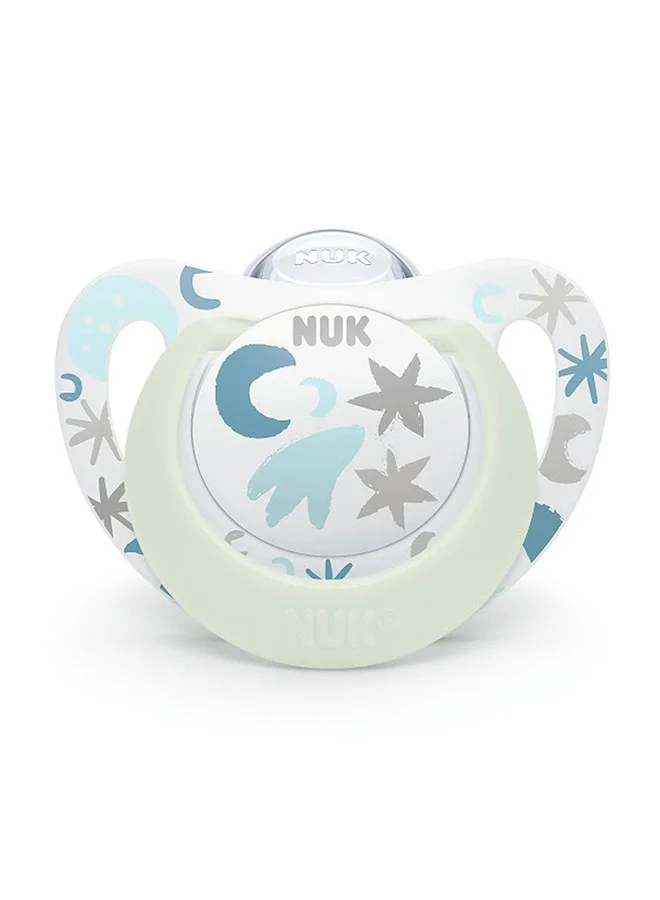 NUK Pack Of 2 Baby Star Day And Night Silicone Soother, 0 - 6 Months, Assorted