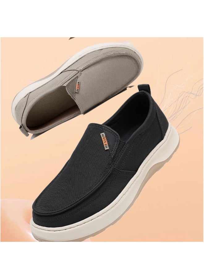 Anglerfish Monkfish Spring And Autumn Old Beijing Cloth Shoes Men's Breathable Slip-on Canvas Shoes Casual Dad Shoes A5032 Black 41 - Image 3