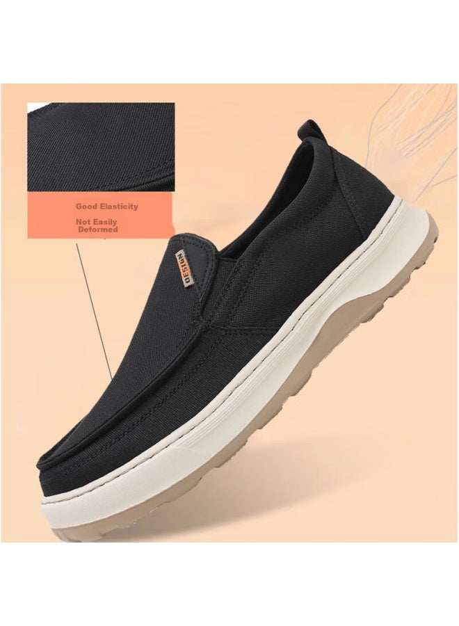 Anglerfish Monkfish Spring And Autumn Old Beijing Cloth Shoes Men's Breathable Slip-on Canvas Shoes Casual Dad Shoes A5032 Black 41 - Image 2